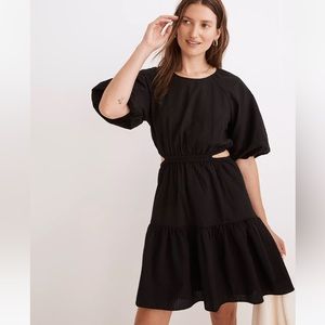 NWT Madewell XXL Seersucker Puff Sleeve Cut Out Mini Dress in black